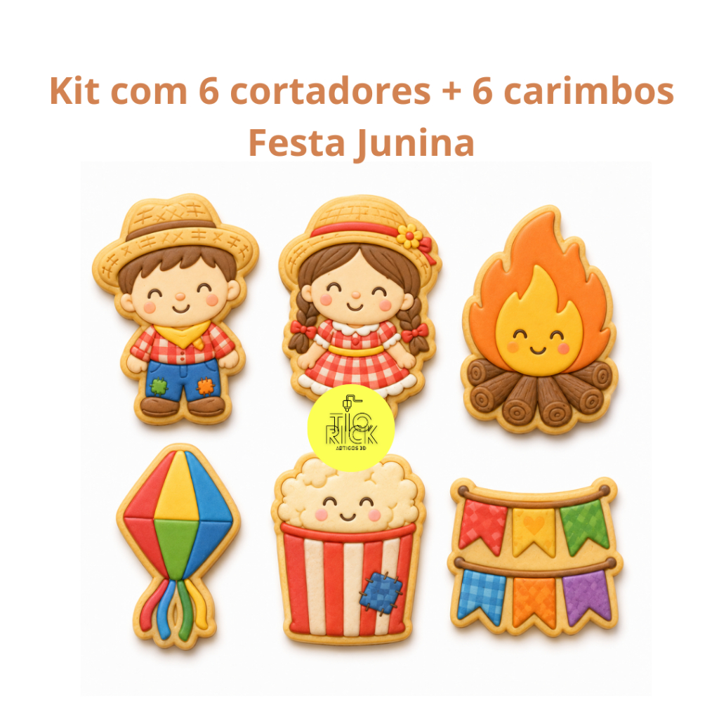 kit 6 Cortador e marcador carimbo no tema festa junina/julin