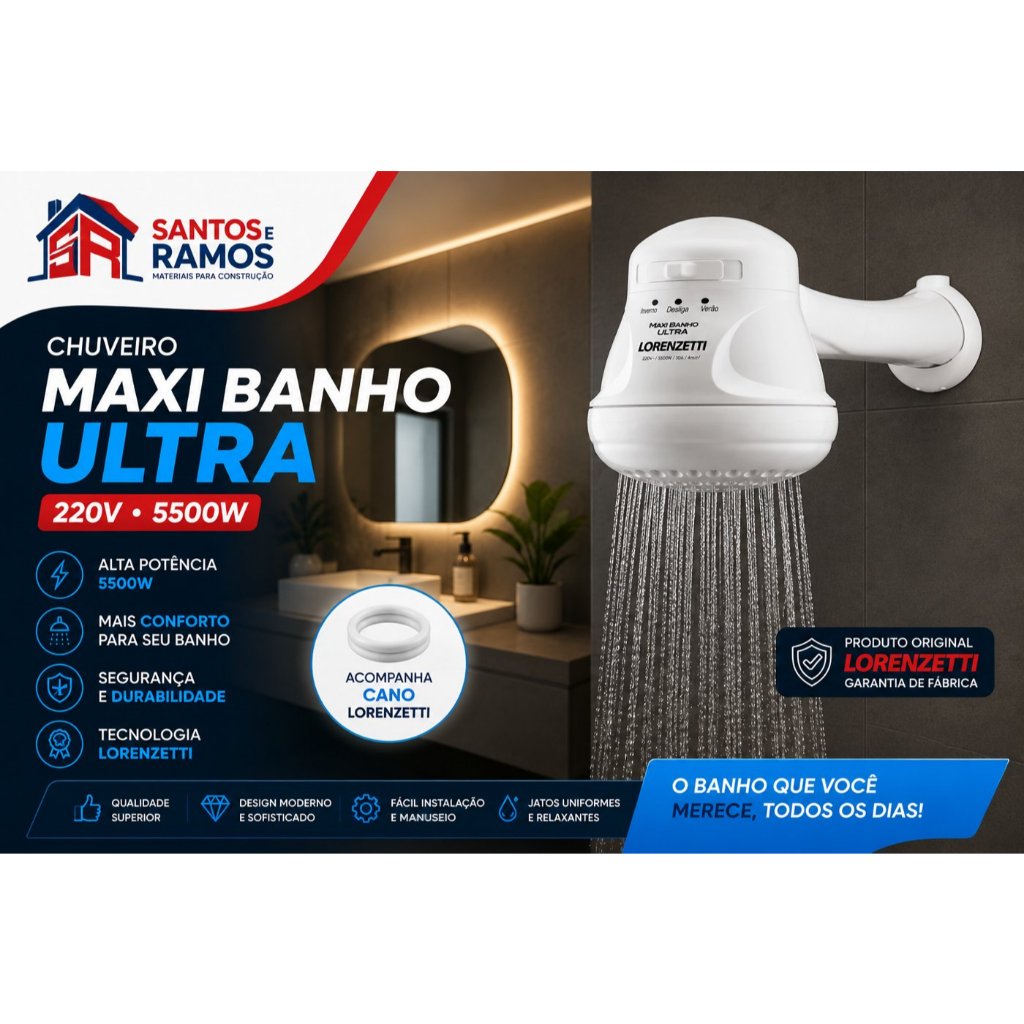 Chuveiro Lorenzetti Maxi Banho Ultra Com Cano 5500W 220V | Shopee Brasil