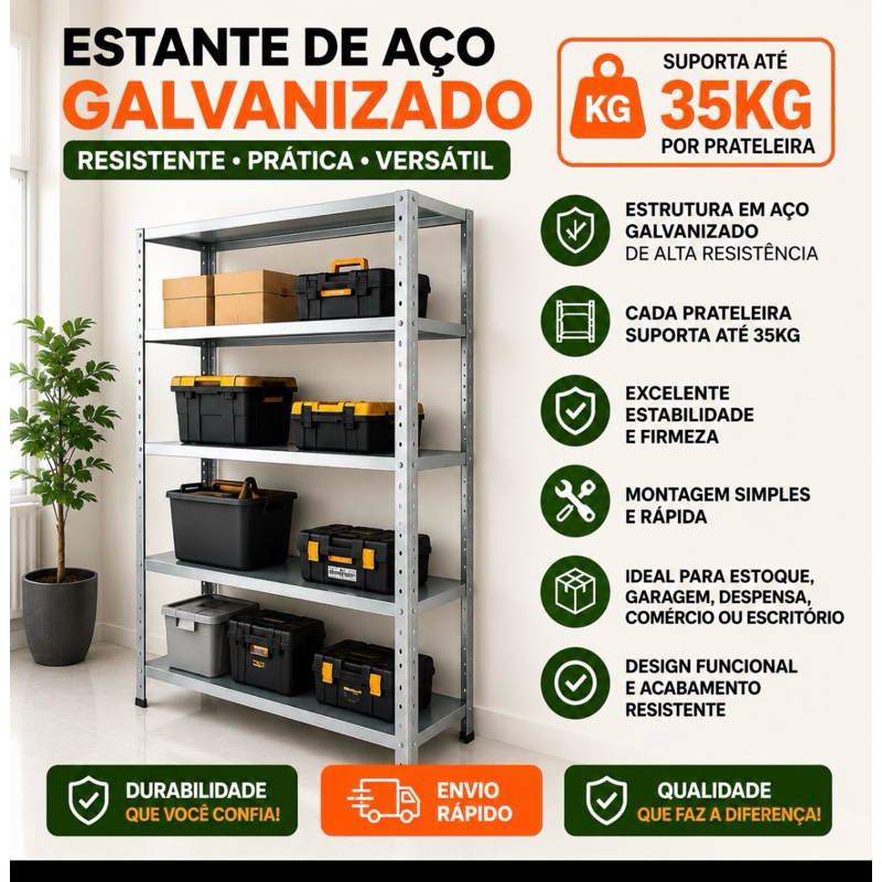 Prateleira de Aço Galvanizado 1,90x90cm - 6 Níveis Reforçada