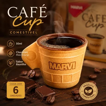 Xícara Café Cup Comestível Marvi Chocolate Meio Amargo 50ml Caixa 6 Unidades