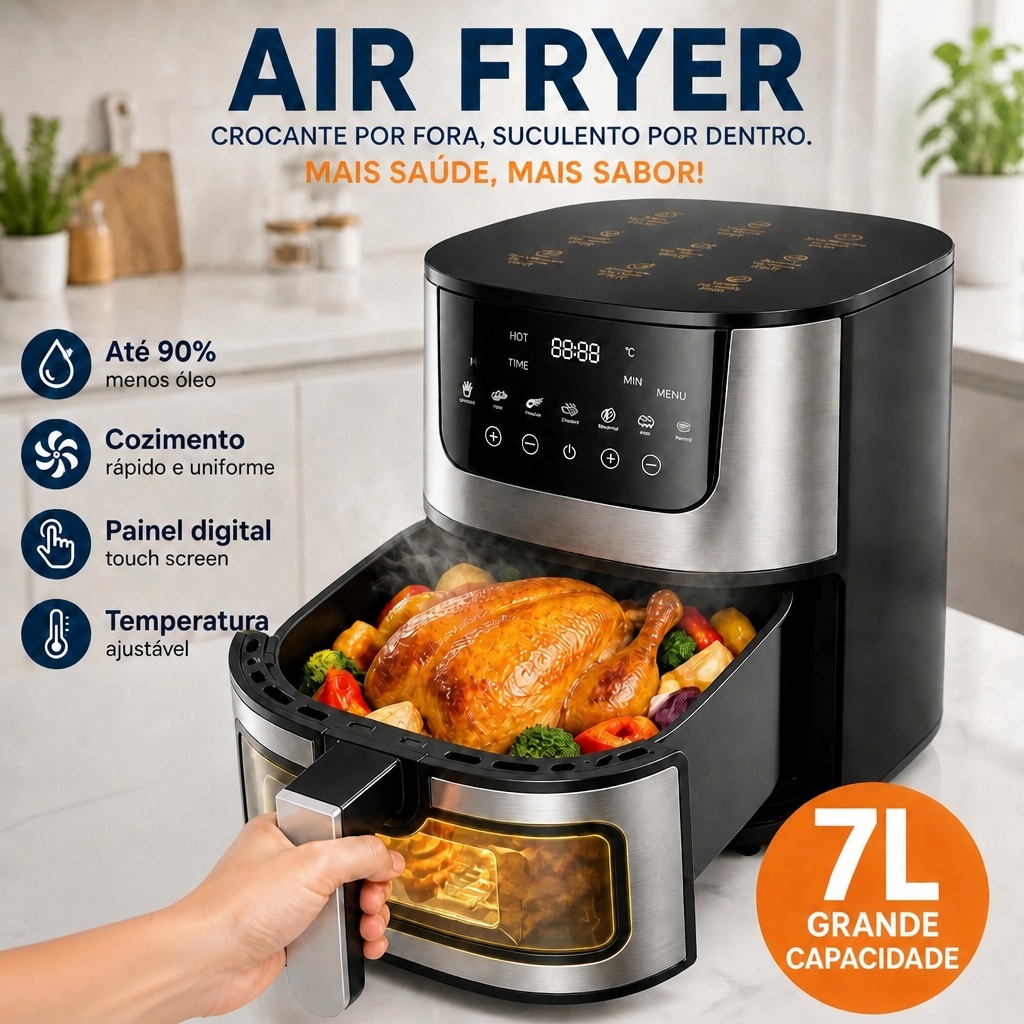 Fritadeira Elétrica Air Fryer 7L Fritadeira Sem Óleo 110V/22