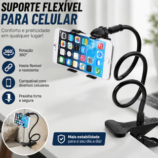 Suporte Para Celular Articulado Flexivel Universal De Mesa Cama Garra Pescoço Ganso Ajustável