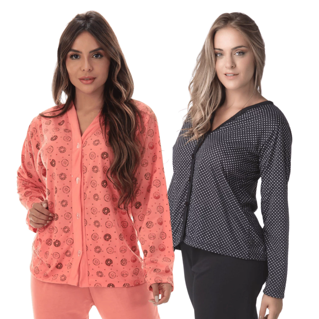 Promoção Kit 2 Pijamas Botão Confortável Feminina