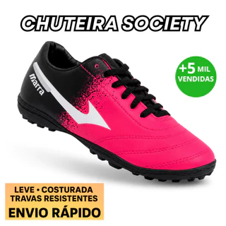 Chuteira Society Masculina Pink Travas Antiderrapante Leve Confortável Quadra Sintética Copa Brasil