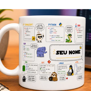 Caneca Programador Personalizada com seu Nome Xicara Code T.I