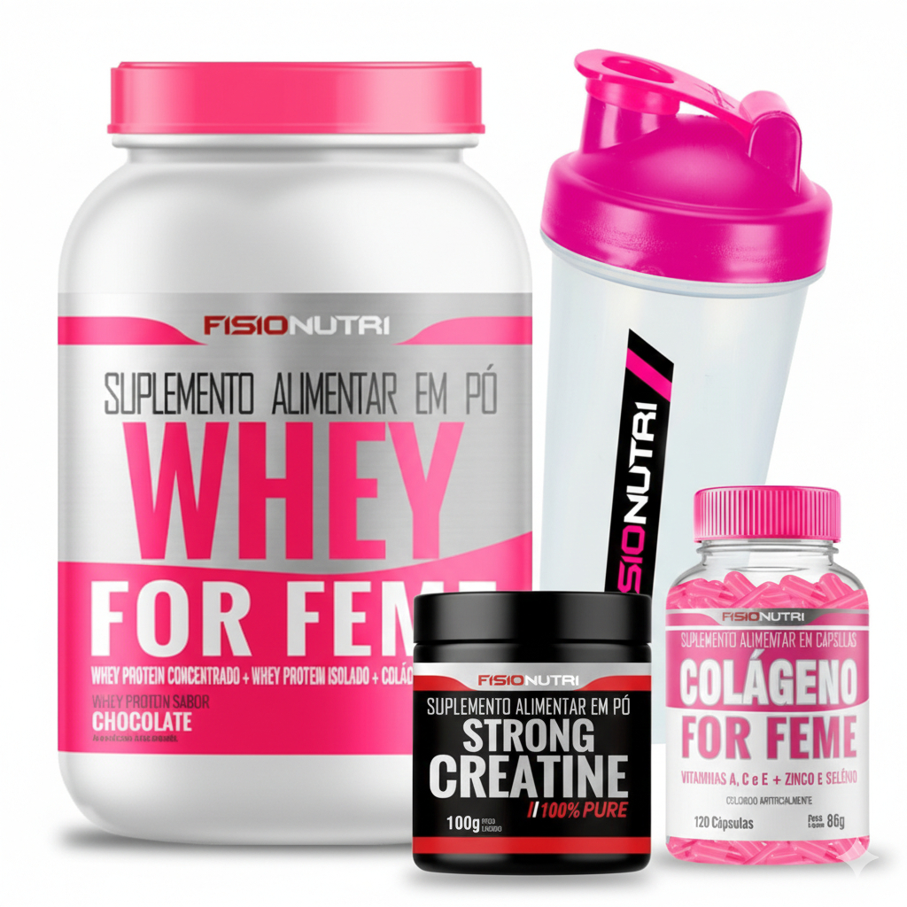 Kit Whey Gourmet Feminino + Colágeno 120 Cápsulas + Creatina Fisionutri