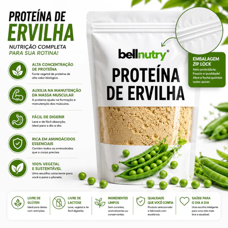 Proteína Isolada de Ervilha Pea Protein 80 Vegana Natural Rica em Proteínas Sem Glúten BellNutry