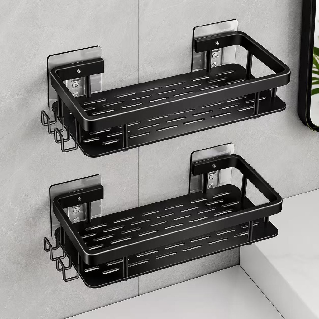 1/2/3 Suporte De Shampoo Preto Organizador Alta qualidade Prateleira De Banheiro Sem Furo Premium-Space Alumínio