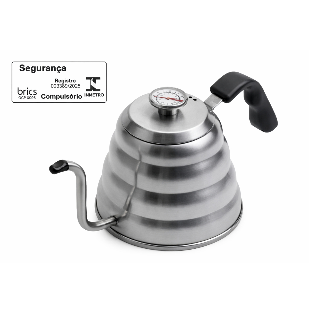 CHALEIRA TIPO HARIO INOX TERMÔMETRO BULE PESCOÇO DE GANSO 1,2L