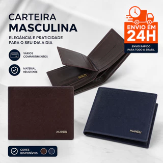 Carteira Masculina Slim Couro PU, Porta Cartões, Bolso para Moedas, Carteira Compacta para Homem