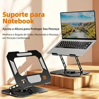 Suporte de Alumínio 10 Ate 17 Dobrável Ajustável Rotacionável 360° Para iPad Notebook