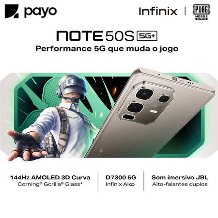 Infinix Note 50S 5G – 256GB 8GB RAM (até 16GB) 144Hz AMOLED NFC