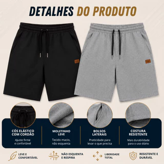 Kit 2 Bermudas Plus Size Masculina Moletinho Premium Com Bolso Cós Elástico Conforto Academia Praia Casual Top