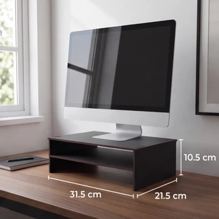 Suporte Monitor Elevado e Organizador Mesa Mdf Preto Montado 31,5x10,5