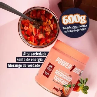 Pasta de Amendoim Morango Trufado Power1One 600g Sem Glúten Cremosa Lanche Doce Fitness Sem Açucar