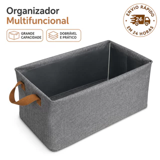 Caixa de Armazenamento Sem Tampa, Dobrável, Cinza, com Estrutura Interna, para Closet e Quarto - 2/4/6 Unid.