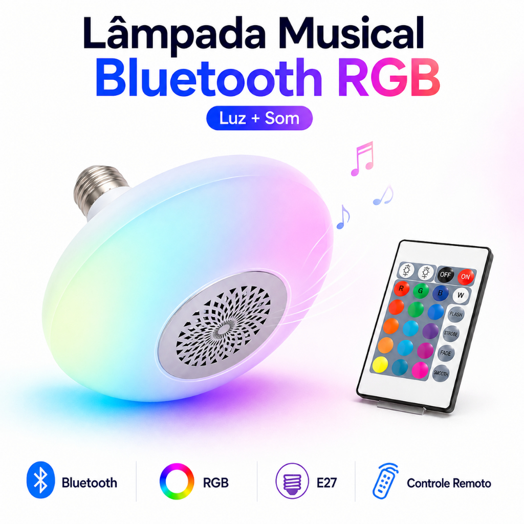 Lâmpada Bluetooth UFO Caixa De Som RGB LED E27 Controle Remoto 30W ...