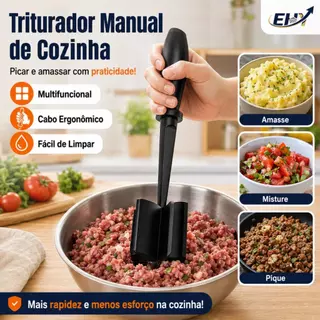 Picador de Carne Manual Utensílio Cozinha Triturador Frango Legumes Salada Tomate Preto 1/2 Peças