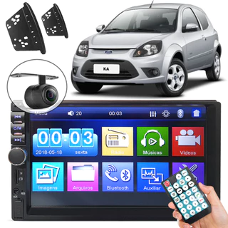 KIT CENTRAL MULTIMÍDIA FORD KA 2DIN BLUETOOTH USB SD ESPELHAMENTO DE TELA + MOLDURA + CÂMERA DE RÉ