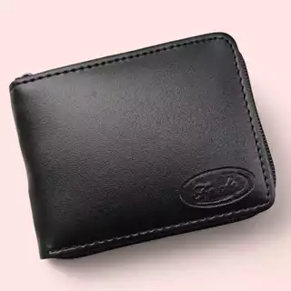 Carteira Masculina Simples em Couro PU com Zíper Compacta Preta ou Marrom