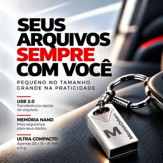 Pendrive Mini USB 2.0 MasterDrive Premium CLASS 10 4G 8G 16G 32G Prata Som Automotivo
