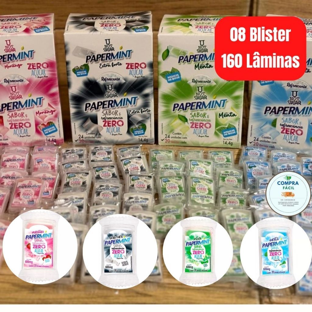 08 Blister Papermint Zero Açúcar – 20 Lâminas cada – Total 160 Lâminas ...
