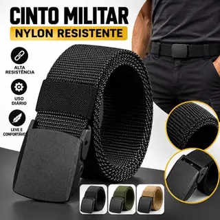 Cinto Militar Masculino Largo Nylon Resistente Ajustável Fivela Preta Tático Casual Trabalho