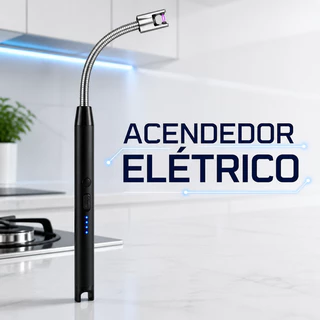 Bom Acendedor Elétrico Recarregável por USB, Cabete Preto com Pescoço Flexível Prateado e Quatro Indicadores Azuis