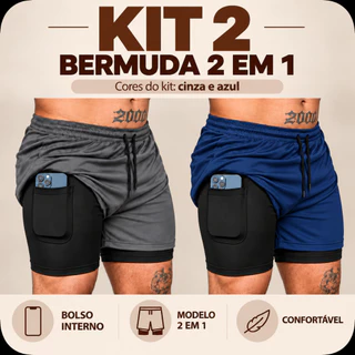 Kit 2 Bermudas Academia Masculina Correr Porta Celular SEM BOLSOS