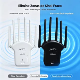 Repetidor Wifi 6 Antenas Amplificador de Sinal Wireless Router AP Rede Estável Casa Escritório Preto Branco