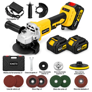 Esmerilhadeira Lixadeira Angular Profissional Elétrica Sem Fio 2 Baterias 1000W 125mm Motor Brushless Maleta | KINETX