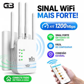 Repetidor WiFi 1200Mbps 4 Antenas Amplificador de Sinal 2.4G Sem Fio Fácil Instalação ZJQ