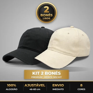 Kit 2 Bonés Básicos Lisos Premium Masculino Feminino Aba Curva Ajustável Sarja Algodão - Monte Seu Kit