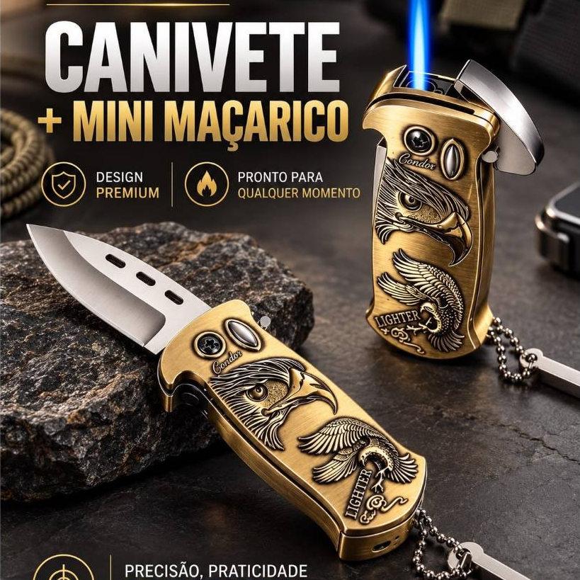 Maçarico Isqueiro Canivete Multifuncional Recarregável Sobrevivência Camping Tático Militar Churrasqueira Pesca Caça