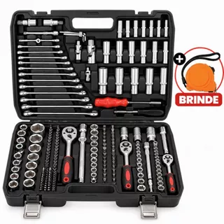 Kit Jogo Chaves Catraca Soquete 216 Peças Reversível Maleta