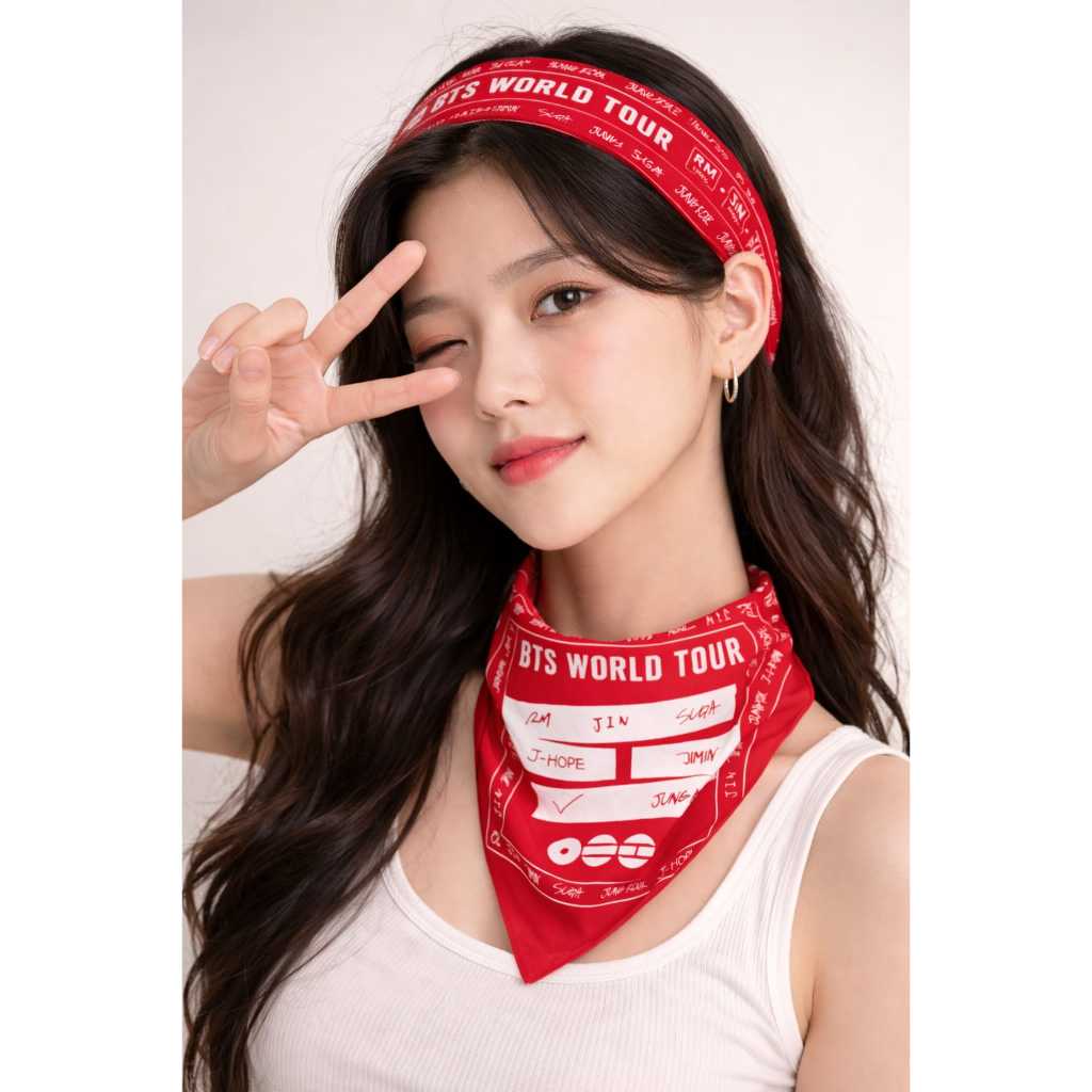 Bandana BTS World Tour Vermelha Original K-Pop ARMY Faixa De