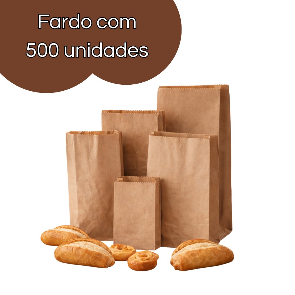 500 UNI Saco Para Pães De Papel Kraft Mix P/ 250g, 500g, 1kg
