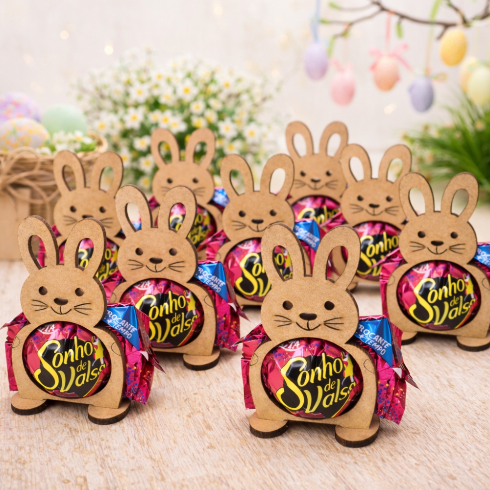 Kit Com 50 Porta Bombom De Coelho Para Páscoa Em MDF Lembrancinha