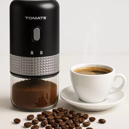 Moedor de café elétrico Tech Black, portátil para uso domést