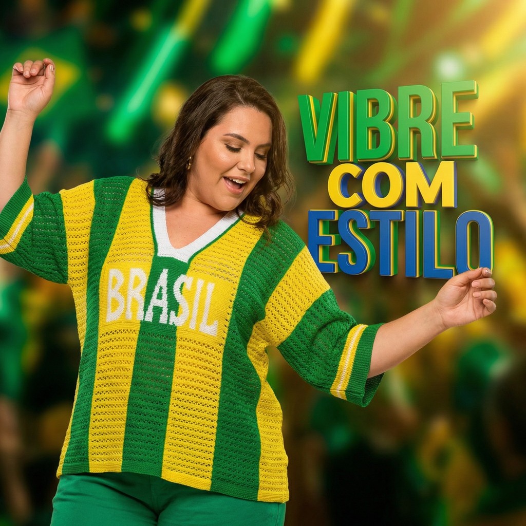 Blusa Feminina Tricot Premium Brasil Plus Size Copa do Mundo Decote V Estilosa em Oferta na Shopee