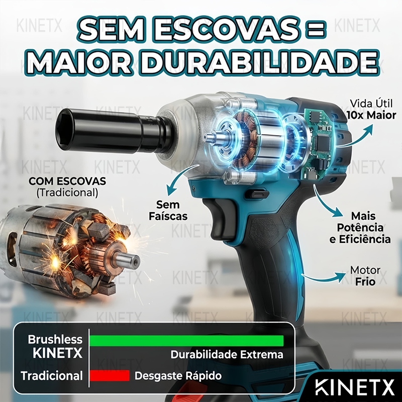 KINETX Chave De Impacto 68VF Sem Escova 880Nm Dupla Finalidade