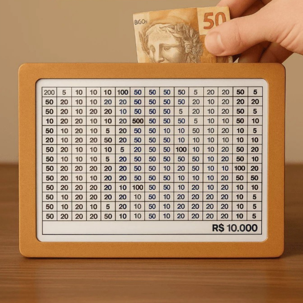 Cofre Desafio 5Mil/10Mil/20Mil Caixa de Dinheiro /MDF / Método Japonês / Poupança / Depósitos