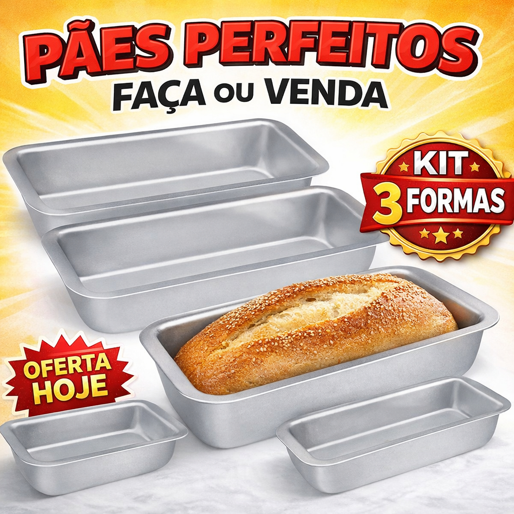 Forma de Pão Alumínio Kit 3 Peças Assadeira Profissional Cas