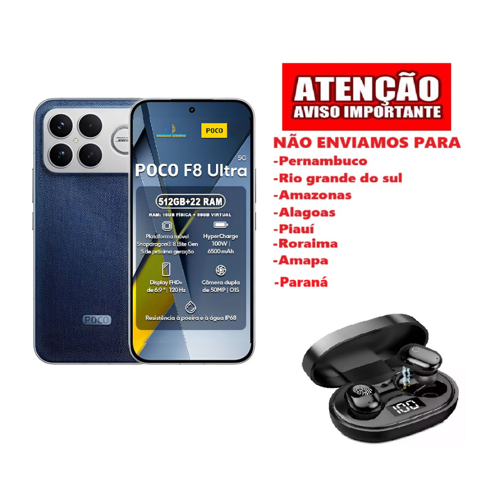 Xiaomi Poco F8 Ultra 5G 512GB 16 GB RAM NFC Versão Global Original