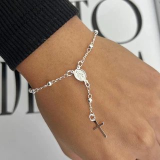 Pulseira Terço Nossa Senhora Bolinha Banhado a Prata 925