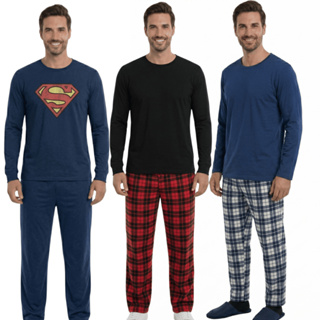 Pijama Masculino Longo  Básico Xadrez Outono Inverno a Manga Manga Longa/ Pijama Masculino Estampado em Oferta na Shopee