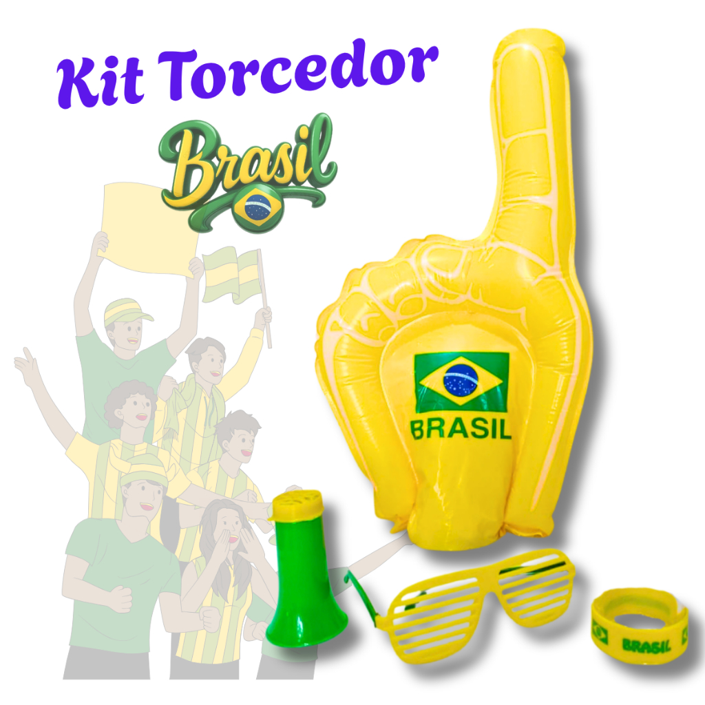 Corneta/Buzina Torcedor Jogo Brasil Barulho KIT óculos/pulseira/mão inflável/corneta - verde amarelo em Oferta na Shopee