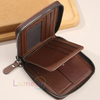 Carteira Masculina Retrô Com Zíper, carteira dobrável Carteira de Couro com Zíper Carteira Curta Multifuncional Porta