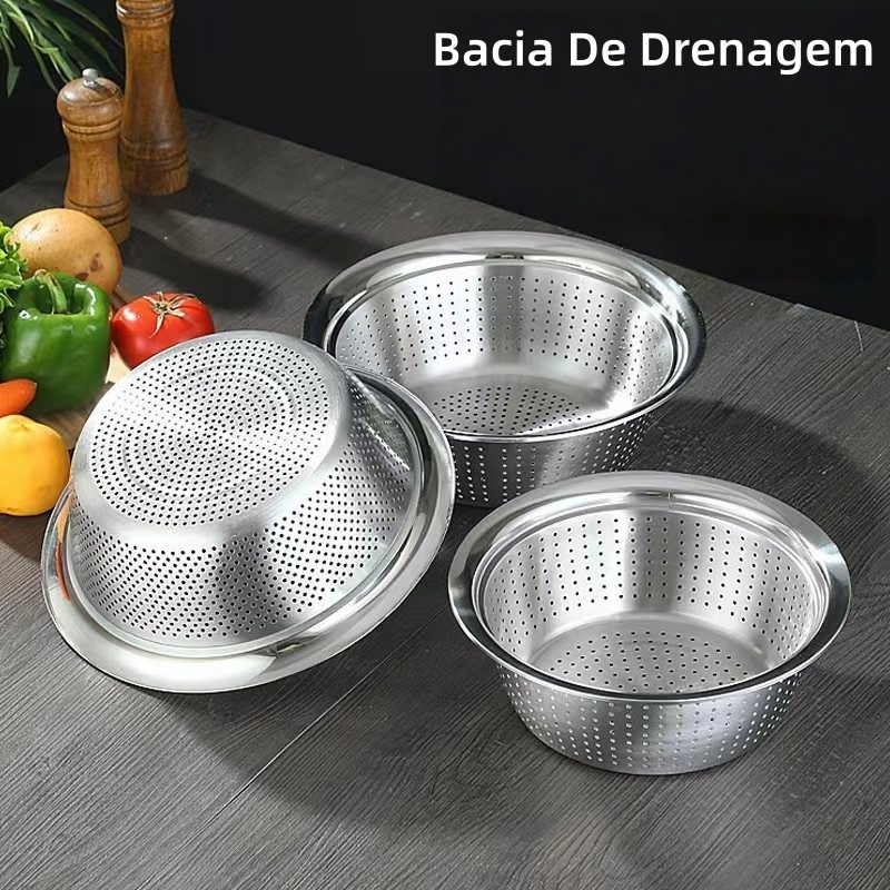 Escorredor de Massa em Aço Inox 27cm – Peneira/Coador de Coz
