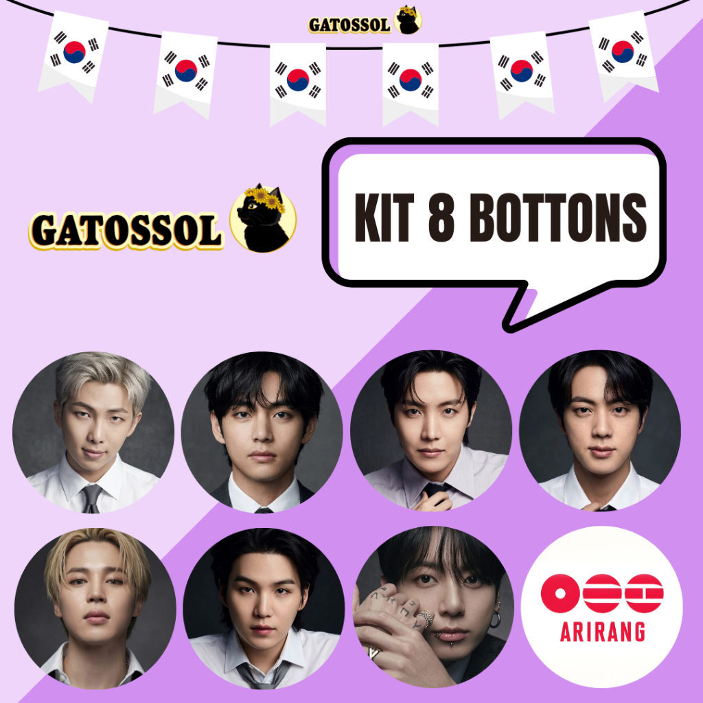 BTS Arirang KIT 8 Bottons 4,5CM Broche KPOP-IDOL-COREANO- K-POP